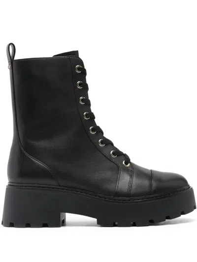 Michael Kors Lace-up Ankle Boots With Rubber Sole In Black
