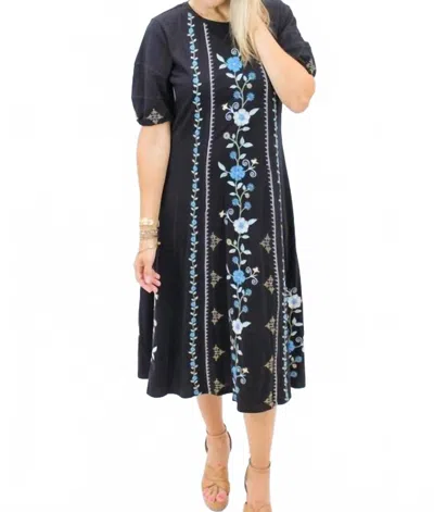 Johnny Was Jaanvi Bubble Sleeve Seamed Dress In Black In Multi