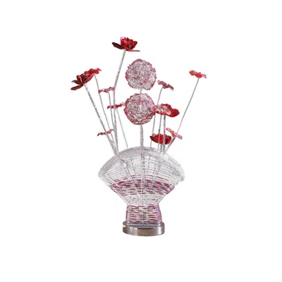 Hivvago Accent Table Lamp, Led, Red Roses Fan Crystal Vase, Chrome 22 Inch In Pink