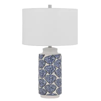 Hivvago 27 Inch Coastal Ceramic Table Lamp, Dimmer, Sea Shells, Blue In Blue