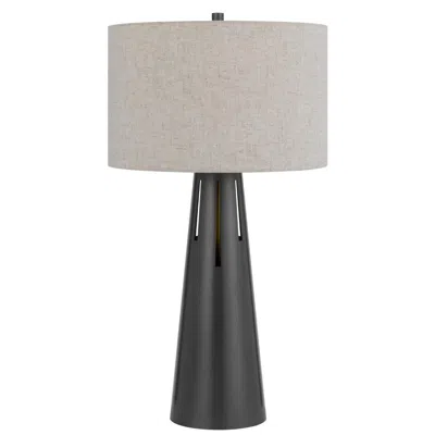 Hivvago Tiy 30 Inch Table Lamp, White Hardback Drum Shade, Gray Iron Cone Base In Multi