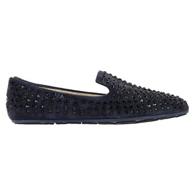 Jimmy Choo Studded Loafers In Navy Blue Suede In Blue