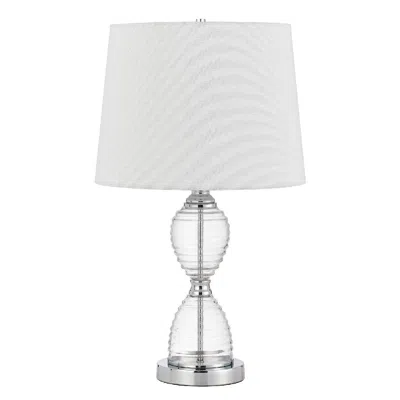 Hivvago 23 Inch Hourglass Ribbed Glass Base Table Lamp, Dimmer, Clear In White
