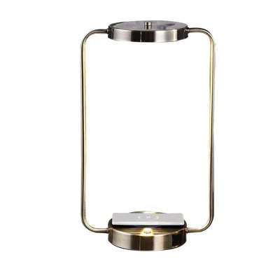 Hivvago Gizo 21 Inch Table Lamp, Led Light, Wireless Charging, Metal Base, Brass In Silver