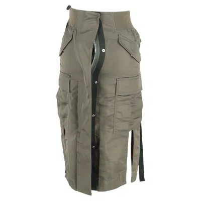 Sacai Padded Midi Cargo Skirt In Khaki Green Nylon In Green