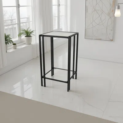 Hivvago Buckley Plant Stand Table, Black Metal, Square Mirrored Top, 22 Inch In Black