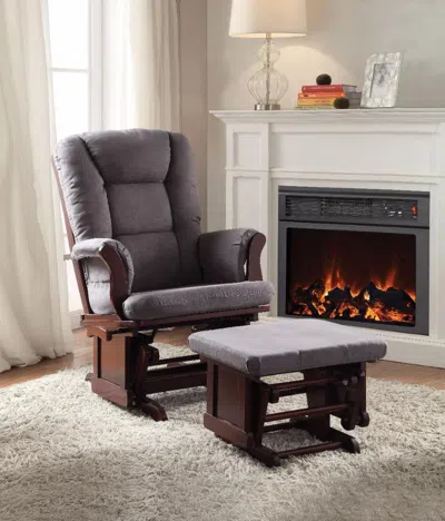 Hivvago Aeron Glider Chair & Ottoman, 2 Piece Pack Gray & Brown In Gray