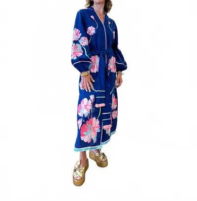 Love V By Jatin Varma Chandra Long Sleeve Maxi Dress In Blue In Animal Print