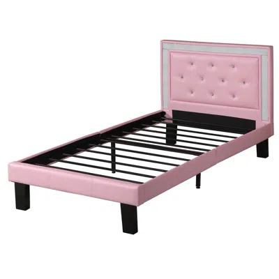 Hivvago Polyurethane Twin Size Bed In High Headboard In Pink In Pink