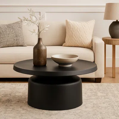 Hivvago Ricca Plant Stand Table, Black Metal, Round 29 Inch Top, Pedestal Base In Black