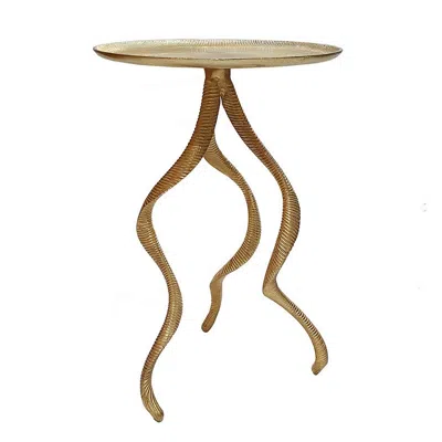 Hivvago 24 Inch Accent Side Table, Antler Base Design, Ribbed Top, Aluminium, Gold In Gold
