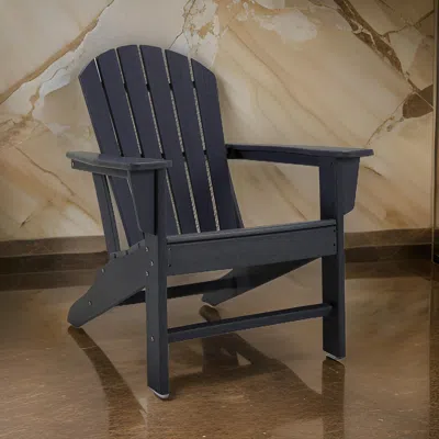 Hivvago Sami 33 Inch Outdoor Chair, Slatted Design, Adirondack, Black Finish In Gray