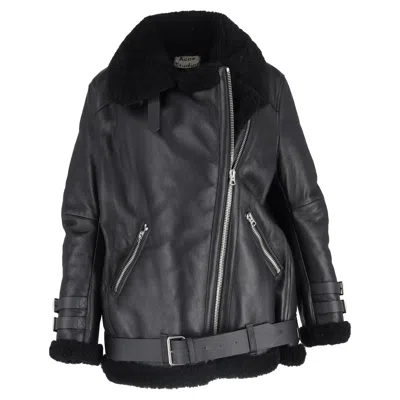 Acne Studios Shearling Aviator Jacket In Black Leather In Black
