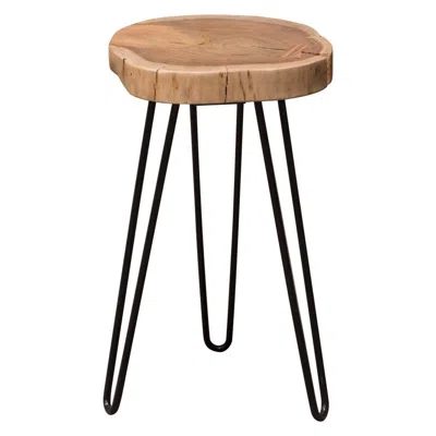 Hivvago 23 Inch Side End Table, Hairpin Legs, Natural Brown Acacia Wood, Black Base In Black