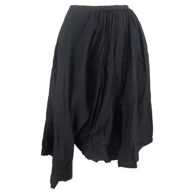 Yohji Yamamoto Asymmetric Draped Midi Skirt In Black Cotton In Black