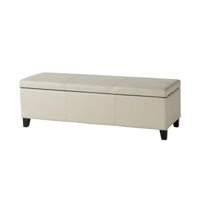 Hivvago Elias Storage Ottoman Bench, Detailed Ivory Faux Leather, 51 Inch In White
