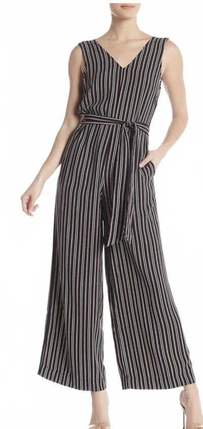 Max Studio Belted Sleeveless Romper Suit In Black Stripe In Black
