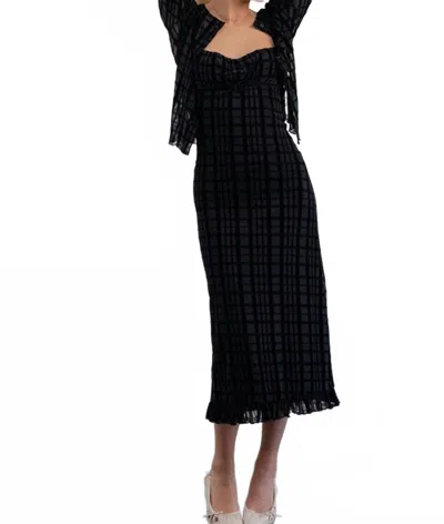 Motel Rocks Nateda Midi Dress In Tonal Check Flock Black In Black