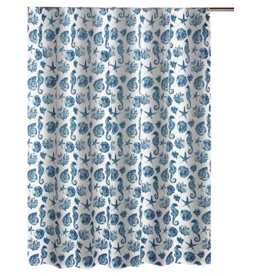 Hivvago Riga 72 Inch Shower Curtain, Blue Seashells Print, Button Holes, Microfiber In Blue