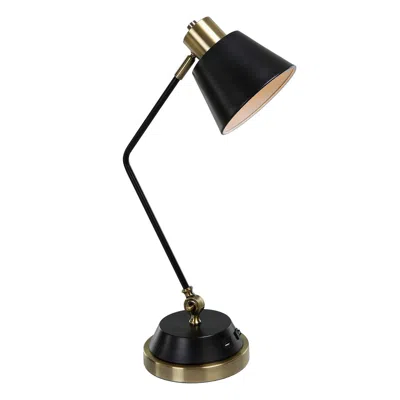Hivvago 23 Inch Desk Lamp, Adjustable Arm, Usb Port, Antique Brass And Black Metal In Black