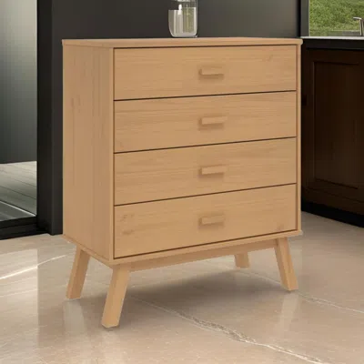 Hivvago Tall Dresser Chest, 4 Drawers, Brown Solid Pine Wood Frame, 30 Inch In Brown