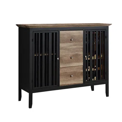 Hivvago Nori 47 Inch Sideboard Buffet, 3 Drawers, Antique Oak Brown And Black In Black