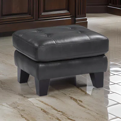 Hivvago Sofy 27 Inch Ottoman, Dark Gray Top Grain And Faux Leather, Solid Wood In Black