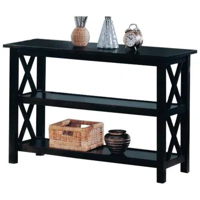 Hivvago Transitional Wooden Sofa Table With "x" Side Design & Two Shelves, Dark Brown In Black