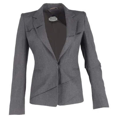 Maison Margiela Slashed Single-breasted Blazer In Grey Wool In Multi