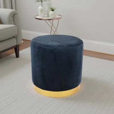 Hivvago Mindy Ottoman, Dark Blue Velvet And Gold Metal Base, Round 19 Inch In Blue