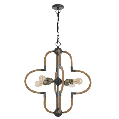 Hivvago Gemo 25 Inch Chandelier, Crossed Clover Design, Brass Black Metal In Multi