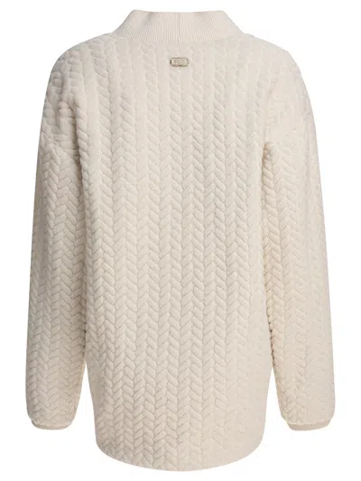 Agnona Ribbed Cuffs Shawl Collar Side Pockets Textured Pattern In White