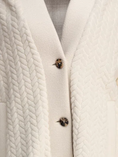 Agnona Ribbed Cuffs Shawl Collar Side Pockets Textured Pattern In White