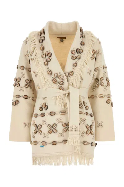 Alanui Ocean Dream Fringe Cardigan With Shell Embellishments In Multicolor