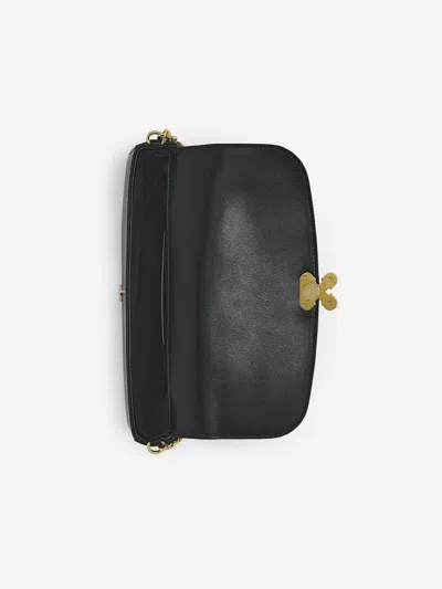 Alexander Mcqueen Black Leather Skull Flower Small Shoulder Bag In Animal Print