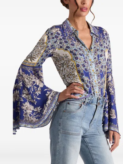 Alice And Olivia Alice + Olivia Willa Printed Blouse In Blue