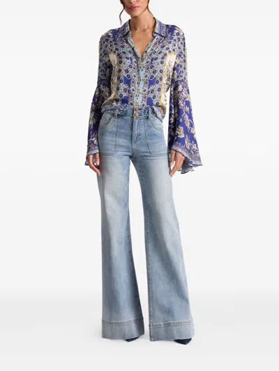 Alice And Olivia Alice + Olivia Willa Printed Blouse In Blue