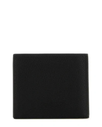 Balenciaga Men Black Bi-fold Wallet With Logo Lettering On The Front In Grained Leather Man In Black