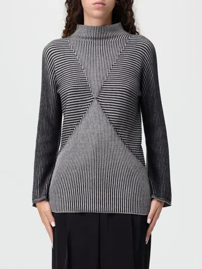 Emporio Armani Long Sleeve Striped Mock Neck Top In Black