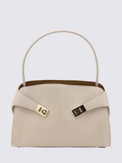 Ferragamo Light Grey Leather Hug Soft Shoulder Bag In Brown