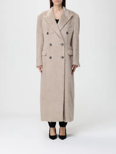 Tagliatore Beige Double-breasted Coat In Wool Blend In Metallic