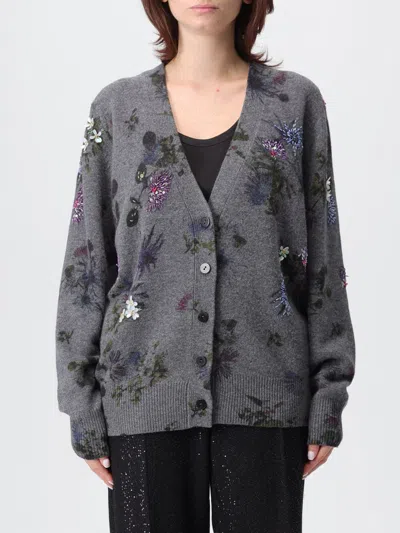Blumarine Women Printed Wool Blend Oversize Cardigan In Gray