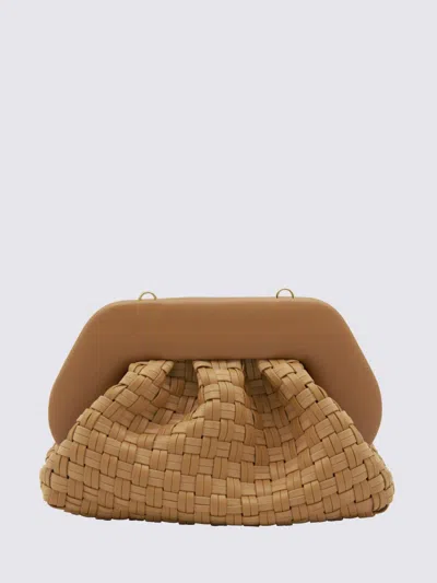 Themoirè Tia Clutch Bag In Biscuit With Woven Suede Motif And Shoulder Strap In Neutral