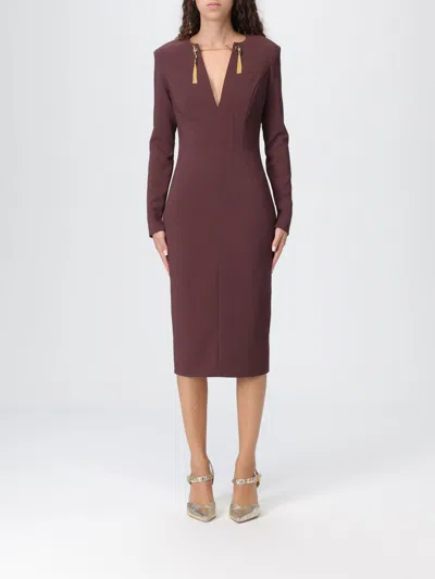 Elisabetta Franchi Midi Fit Dress In Burgundy