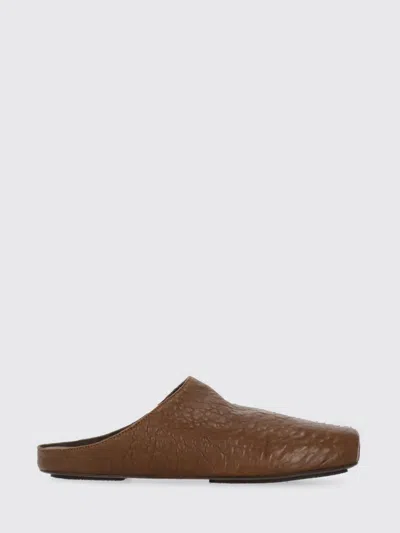 Uma Wang Leather Slippers With Flat Sole And Squared Toe In Brown