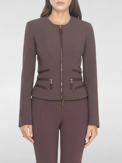 Elisabetta Franchi Structured Blazer With Front Zip And Long Sleeves In Brown