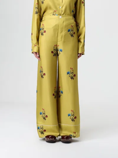 Marni Floral Print Wide Leg Silk Pants In Yellow