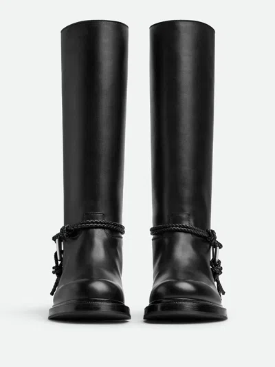 Bottega Veneta Knee High Boot Braided Strap Detail In Black