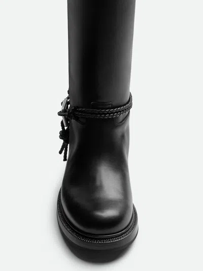 Bottega Veneta Knee High Boot Braided Strap Detail In Black
