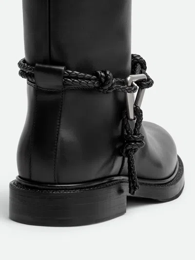 Bottega Veneta Knee High Boot Braided Strap Detail In Black